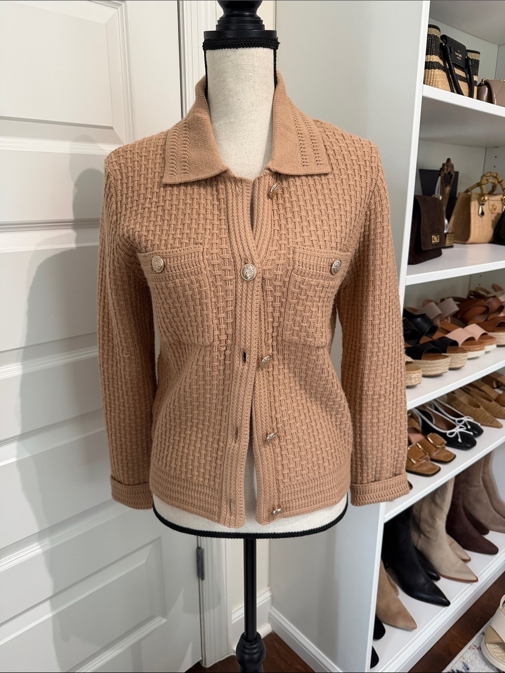 Ann Taylor Petite Ribbed Crewneck Sweater in Camel Brown